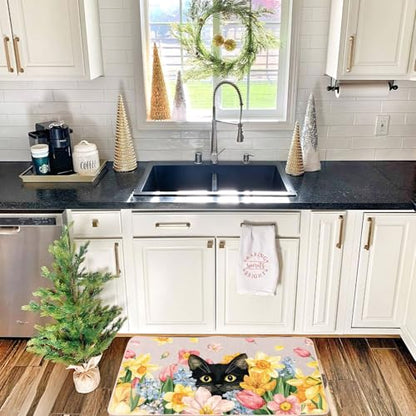 Tulip Black Cat Kitchen Mats Set of 2, Waterproof Non-Slip Kitchen Rugs - color: Tulip Black Cat