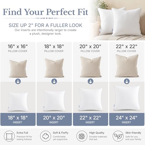 Leeden 18x18 Throw Pillow Inserts Set of 2-100% Cotton Cover - size: 18x18 Inch
