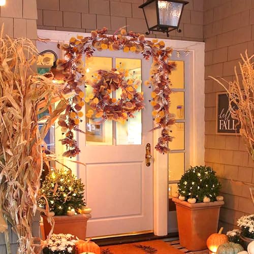 RECUTMS 2P Fall Eucalyptus Leaf Vine with Boston Fern 5.74FT Autumn Garland - color: 2pcs Fall Eucalyptus Garlands