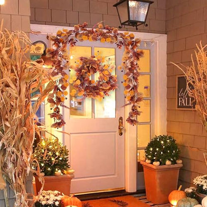 RECUTMS 2P Fall Eucalyptus Leaf Vine with Boston Fern 5.74FT Autumn Garland - color: 2pcs Fall Eucalyptus Garlands