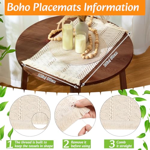 8 Sets Boho Place Mats Set Round Woven Placemats Table Decor