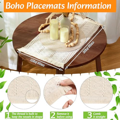 8 Sets Boho Place Mats Set Round Woven Placemats Table Decor