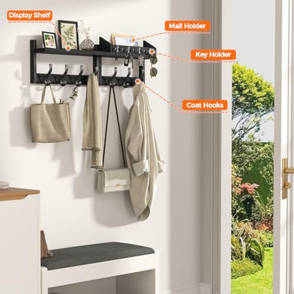 Evermagin 29" Coat Rack Wall Mount with Shelf for Entryway, Black - color: Black, size: 29 inch