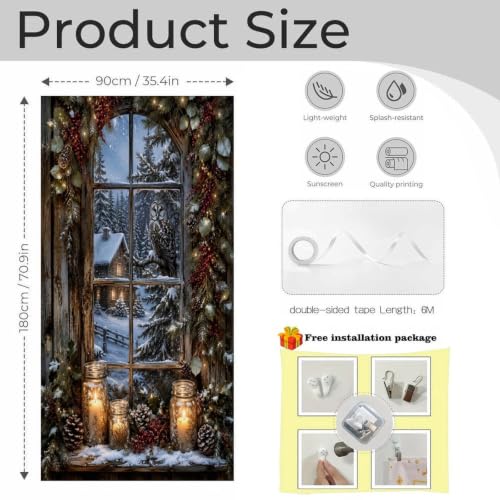 Winter Window Owl Cabin Lights Door Curtain 70 X 35.4 Inch, Privacy Door Cover Decorative Room Divider Curtain Hanging Doorway Window Panel for Bedroom Living Room Bathroom Office Home Decor - color: Winter Window Owl Cabin Lights