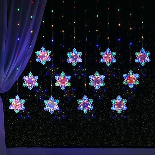 BLOOMWIN Christmas Fairy Curtain Lights 9.8ft Snowflake Lights USB Christmas Indoor Decorations 204LEDs Twinkle Lights with Remote for Bedroom Xmas - Colorful - color: Multicolor, size: Snowflakes