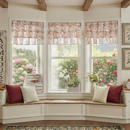 jinchan Amlie Ruffled Floral Valance Curtain 1 Panel 18 Inch Maroon - color: Amlie Maroon on Linen