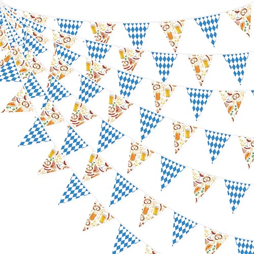 32Ft Oktoberfest Party Decorations Blue Plaid Triangle Flag Fabric Banner Pennant Garland Streamer for Oktoberfest Birthday German Bavarian Party Decor Supplies - color: Oktoberfest