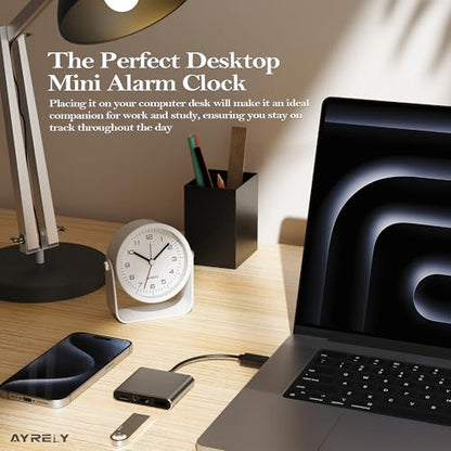 AYRELY® 3.5" Small Analog Travel Alarm Clock, Battery Operated Desk Clock - color: White