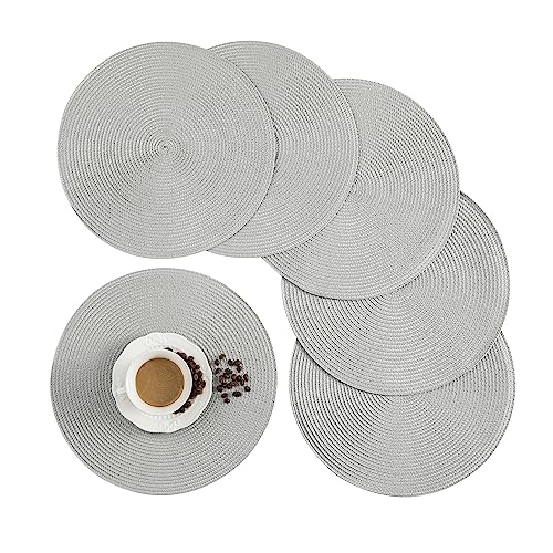 Round Placemats, Crossweave Heat Resistant Classic Woven Round Place Mats Diameter 13.5 inch for Kitchen Table Set of 6 (Light Gray) - color: Light Gray