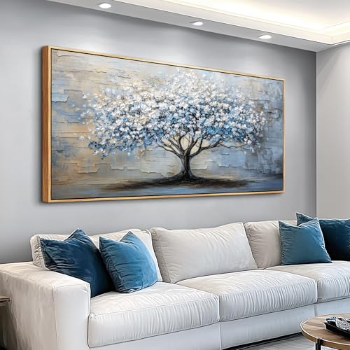 ERQINHUA Wood Framed Abstract Wall Art Office Large Wall Decor Art For Living Room Wall Pictures Blue Grey TreePainting Framed Canvas Artwork Bedroom Dining room Home Decoration Aesthetics 24"X48" - color: Blue Grey Tree Wood Framed, size: 48"L x 24"W