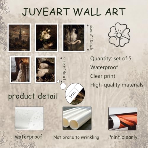 5 Pcs Vintage Canvas Wall Art Dark Academia Canvas Wall Decor Unframed - color: dark decor-unframed