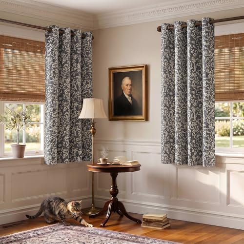 jinchan Blue Floral Curtians 63 Inch Room Darkening Grommet 2 Panels - color: *Dusty Blue, size: 50"W x 63"L (Pack of 2)