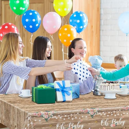 Tevxj 3 Pieces Wood Baby Shower Tablecloth Oh Baby Lace Rustic Floral Party Plastic Table Covers for Girl and Boy Floral Theme Party Decorations Supplies 54X108inch - style: Oh Baby