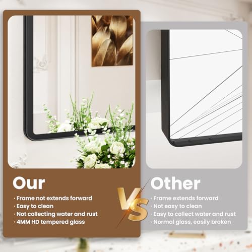 pertetey Black Bathroom Mirror, Aluminum Frame Wall Mirror, 40 x 32 in - size: 40"L x 32"W