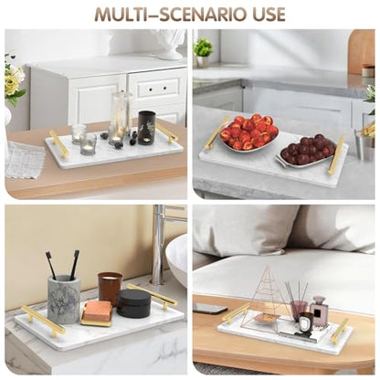 Guest Towel Holder Tray,Marble Bathroom Tray with Handles,Gold,Large - color: Gold, size: 13" x 7.1" x 2"