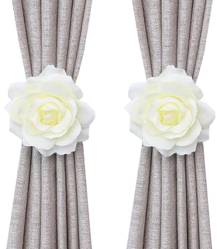 Curtain Tiebacks, Rose Magnetic Curtain Holders, Elegant 2 Pack Decorative Rope Holdback Holder, Home Decor Thin or Sheer Window Drapries Bed Canopy (Champagne) - color: Champagne-2pack