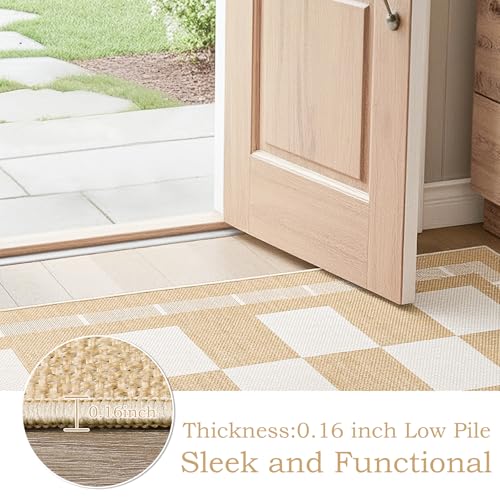 Vasofe 2x6 Runner Rug for Hallway, Checkered Jute Runner Rugs, Washable Rug - color: Khaki & White, size: 2' x 6' (Rectangular)