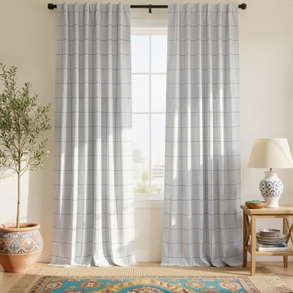 NICETOWN 100% Blackout Navy Blue Plaid Curtains, 2 Panels, W52xL84 - color: Navy Blue, size: 52"W x 84"L (Pack of 2)