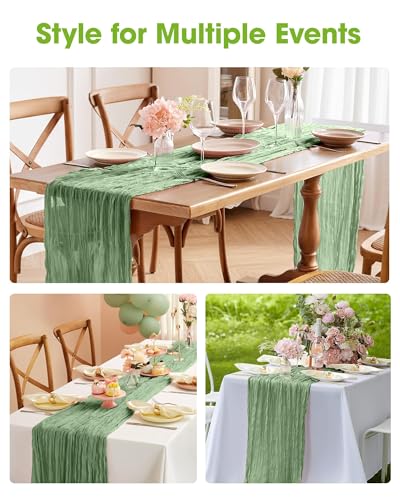 Pureegg 4 Pack Cheesecloth Table Runner 120 Inch Sage Green - color: Sage Green, size: 120" - 4 Packs