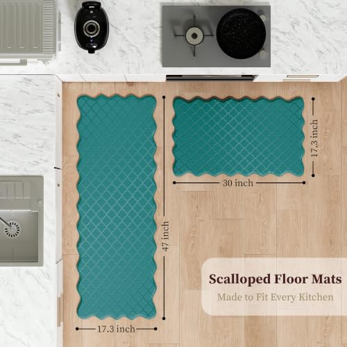 Arenarug Upgrade Scalloped Kitchen Mats Rugs 2PC, Spruce Green - color: Basic Solid- Spruce Green, size: 17.3"x30"+17.3"x59"