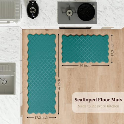 Arenarug Upgrade Scalloped Kitchen Mats Rugs 2PC, Spruce Green - color: Basic Solid- Spruce Green, size: 17.3"x30"+17.3"x59"