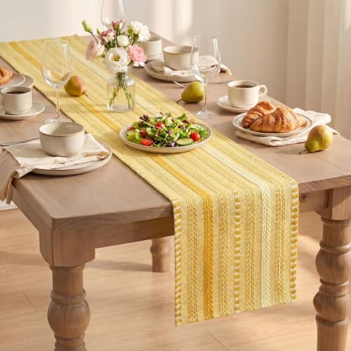 Artoid Mode Yellow Farmhouse Stripe Braided Table Runner 12x72 Inch - color: Yellow, size: 12" x 72", Table Runner