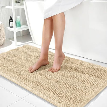 OLANLY Thick Bathroom Runner Rugs 44x24, Soft Chenille Bath Rugs, Beige - color: Beige, size: 44" X 24"