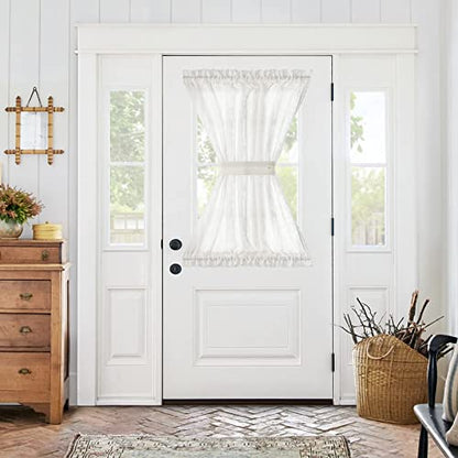 jinchan Linen Textured Door Curtain 40 Inch Farmhouse 1 Panel White - color: Semi-sheer | White, size: 50"W x 40"L (Pack of 1)