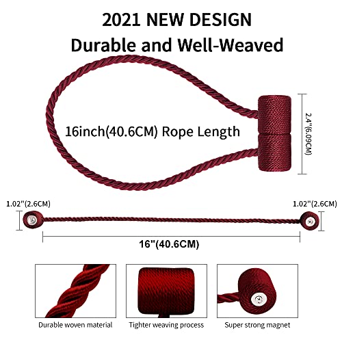 18 Inch Strong Magnetic Curtain Tiebacks, Curtain Holdbacks Modern Upgrade Strong 2021 New Twisted Style Decorative Drapery Rope Tie Backs(2 Pack Burgundy) - color: Burgundy