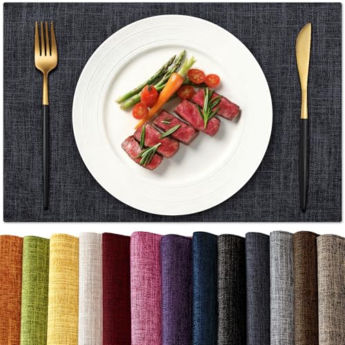 KXN Placemats Set of 4, Durable Dual-Layer Fabric Table Mats, Dark Gray - color: Dark Gray