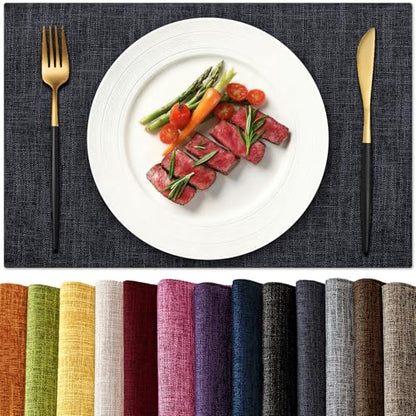 KXN Placemats Set of 4, Durable Dual-Layer Fabric Table Mats, Dark Gray - color: Dark Gray