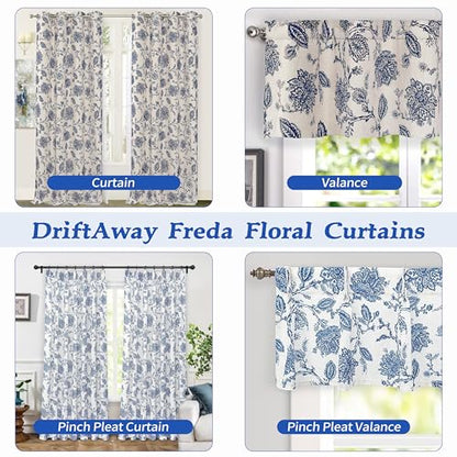 DriftAway Freda Jacobean Floral Linen Blend Blackout Thermal Insulated Energy Saving Privacy Window Linen Curtain Valance Rod Pocket 2 Layers Single 52 Inch by 14 Inch Plus 2 Inch Header Navy Beige - color: Navy, size: 52"W x 14"L (Pack of 1)