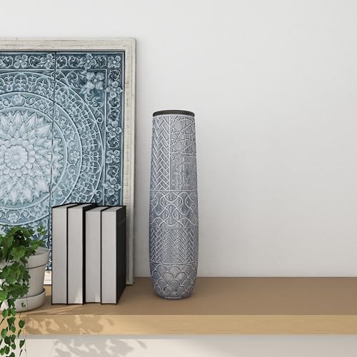 Deco 79 Ceramic Decorative Vase Slim Engraved Patterned Centerpiece Vase, Flower Vase for Home Decoration 7" x 7" x 22", Gray - size: 7" x 7" x 22"
