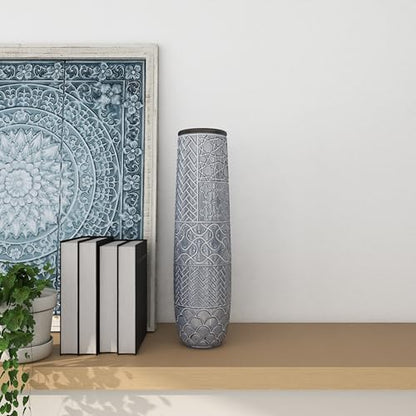 Deco 79 Ceramic Decorative Vase Slim Engraved Patterned Centerpiece Vase, Flower Vase for Home Decoration 7" x 7" x 22", Gray - size: 7" x 7" x 22"