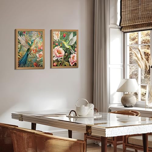Framed 3D Textured Colorful Canvas Wall Art Set of 2 12x16 Inch - color: Bird-wood, size: 16"L x 12"W