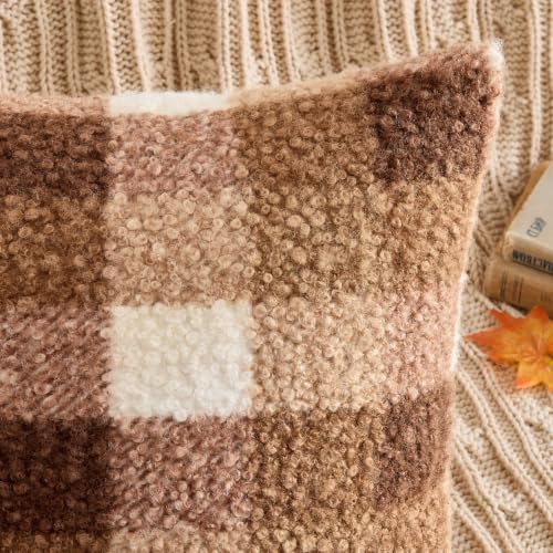 MIULEE Fall Plaid Pillow Covers Boucle Khaki White 20x20 Set of 2 - color: Khaki White, size: 20" x 20" (Pack of 2)