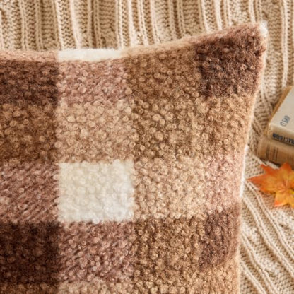 MIULEE Fall Plaid Pillow Covers Boucle Khaki White 20x20 Set of 2 - color: Khaki White, size: 20" x 20" (Pack of 2)