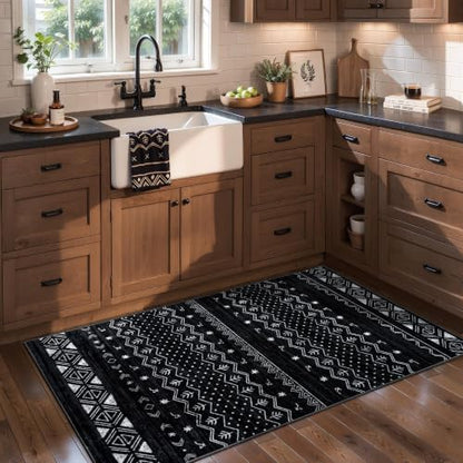 SERISSA 2x4 Washable Non-Slip Boho Runner Rug for Entryway - color: Black, size: 2' x 4' (Rectangular)