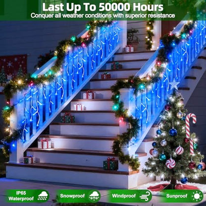 1620 LED 164FT Christmas Lights,360 Drops Icicle Lights with 12 Modes - color: Blue, size: 1620LED 164 FT with 360 Drops
