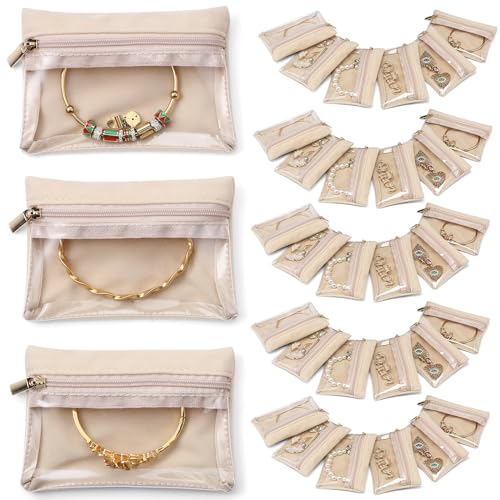 VLANDO Travel Jewelry Pouch, 33pcs Clear Velvet Zipper Bag - color: A.33 PCS