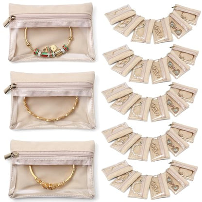 VLANDO Travel Jewelry Pouch, 33pcs Clear Velvet Zipper Bag - color: A.33 PCS