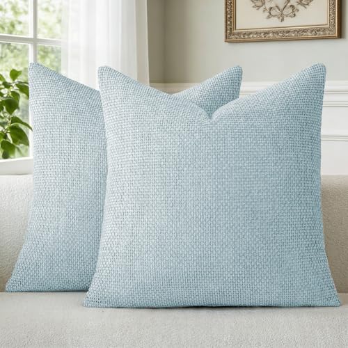 a moment Baby Blue Chenille Throw Pillow Covers 22x22 Inch Pack of 2 Modern Decorative Throw Pillow Covers Farmhouse Cross Covers Home Decor for Sofa Bedroom Living Room - color: Baby Blue, size: 22" x 22" (Pack of 2)