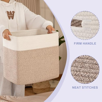 OIAHOMY 2 PACK Tall Storage baskets 55L Blanket Basket Living Room Brown - color: Brown, size: 16.5" x 13" x 15"