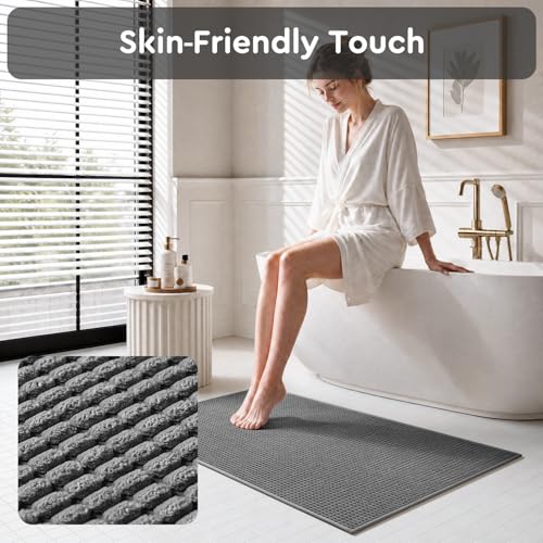 tchdio Bathroom Runner Rug, Absorbent Washable Thin Bath Mat, Non Slip Quick Dry Bath Rugs with Solid Rubber Backing, Low Profile Bath Mat, Grey, 24" x 48" - color: Grey, size: 4' x 2' (Rectangular)