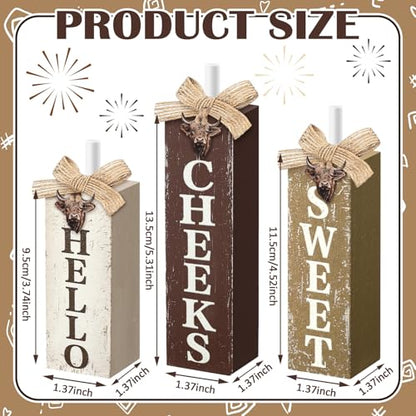 MiniInflat Highland Cow 3 Pcs Table Decor, Wooden Block Sign Tiered Tray - style: Highland Cow