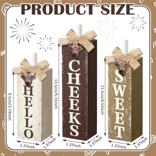 MiniInflat Highland Cow 3 Pcs Table Decor, Wooden Block Sign Tiered Tray - style: Highland Cow
