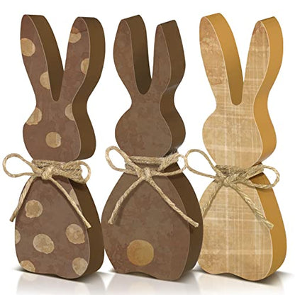 Karenhi 3 Pcs Easter Wooden Bunny Decor Sign with Rope, Cute Style