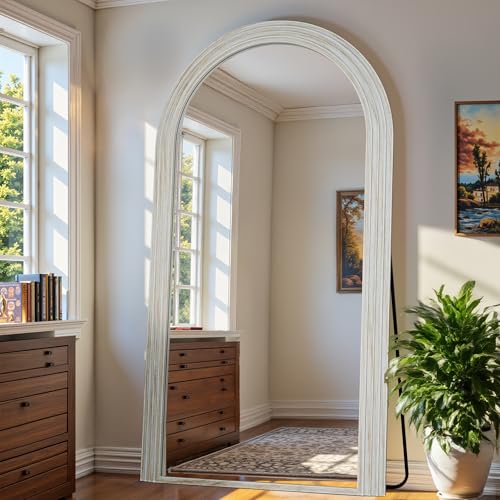 Antok Full Length Mirror 82"×44" Floor Mirror Standing Tall Mirror, Arched Stand up Large Wall Mirrors, Freestanding Full Body Mirrors for Bedroom Living Room Wood Vintage Style White - color: White, size: 82"L x 44"W, style: Wood Vintage Style