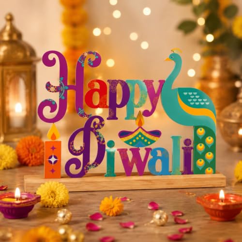 Roowest Metal Happy Diwali Tabletop Sign Deepawali Table Decor, 11.8 Inch - style: Diwali