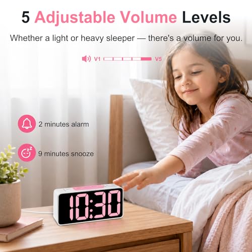 DreamSky Small Digital Alarm Clock with Night Light for Kids Bedroom - color: Pure White Case Rgb Digits